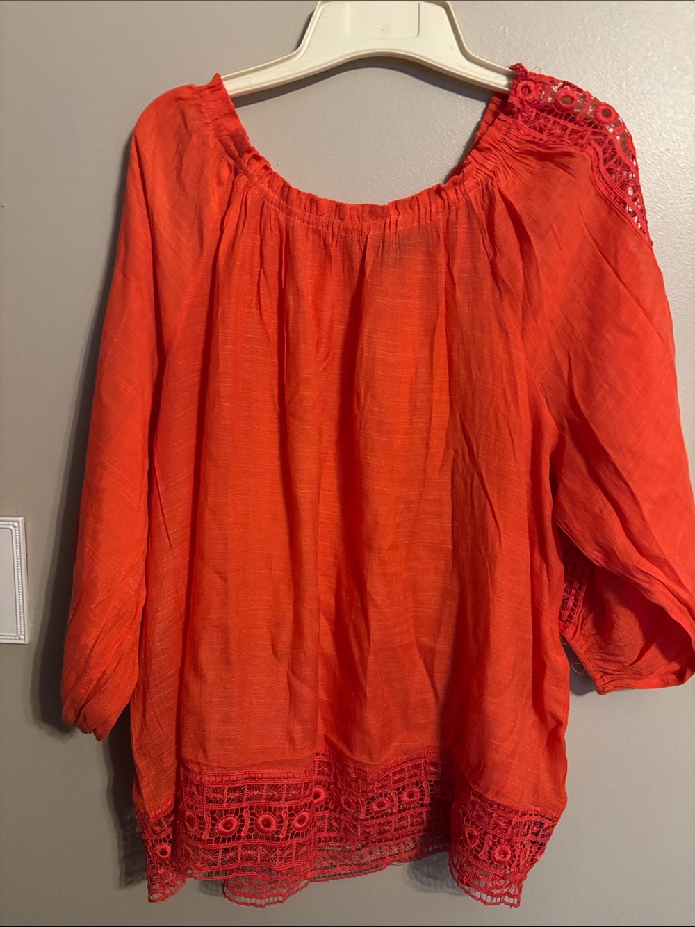 Zac & Rachel burnt Orange Crochet-Hem Peasant Blouse